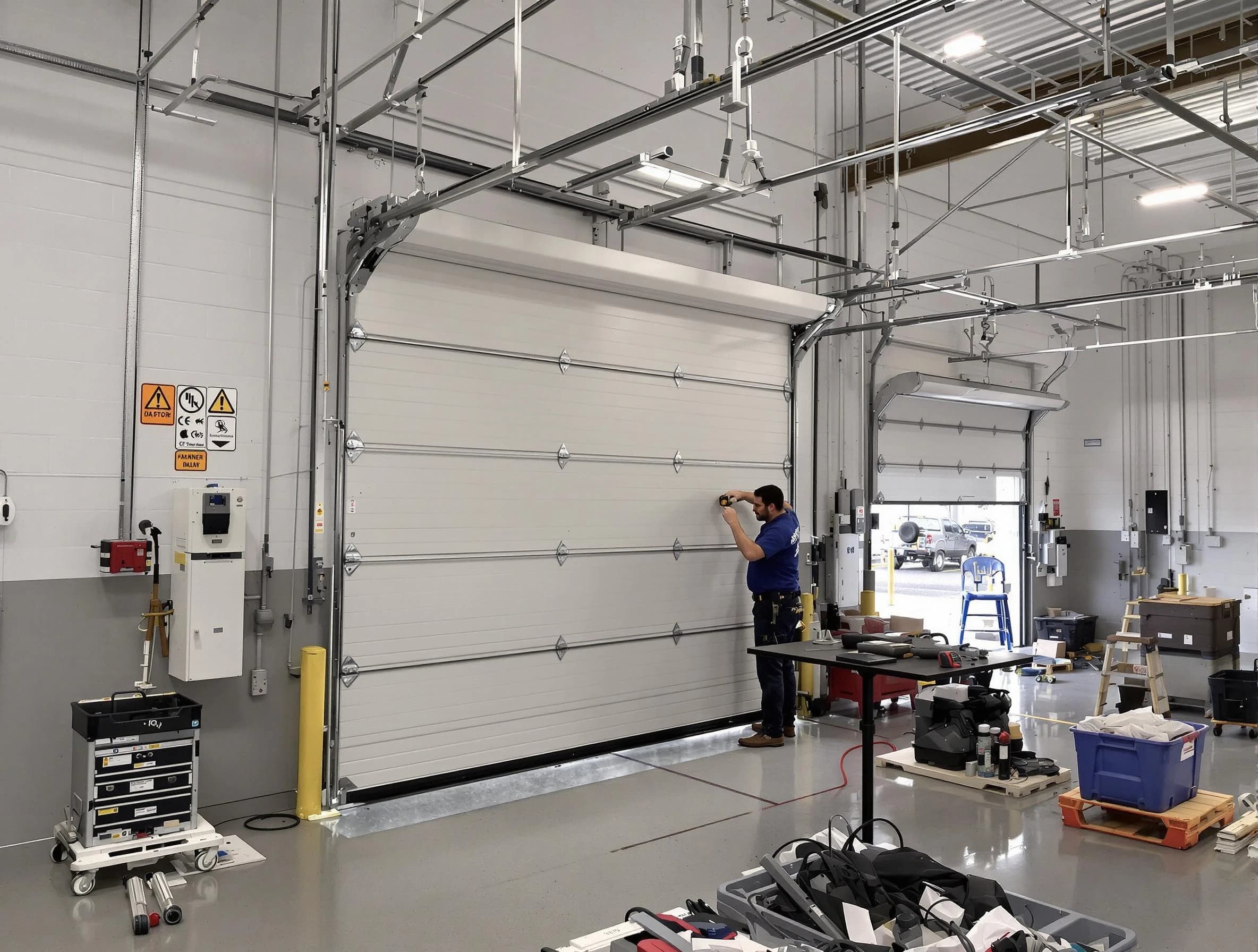 Commercial garage door repair being performed by Shrewsbury Garage Door Repair expert in Shrewsbury