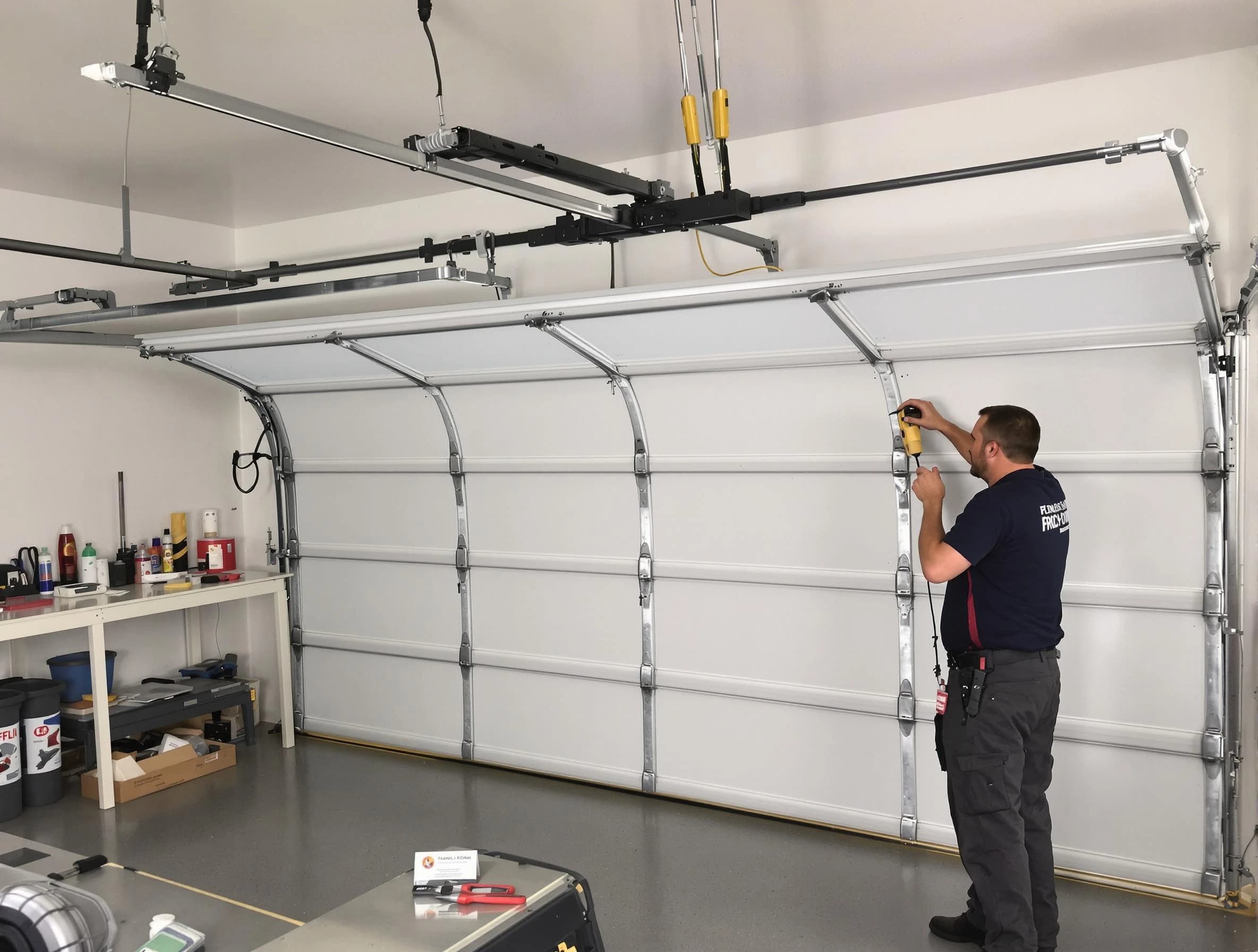 Shrewsbury Garage Door Repair certified technician performing overhead door system repair in Shrewsbury