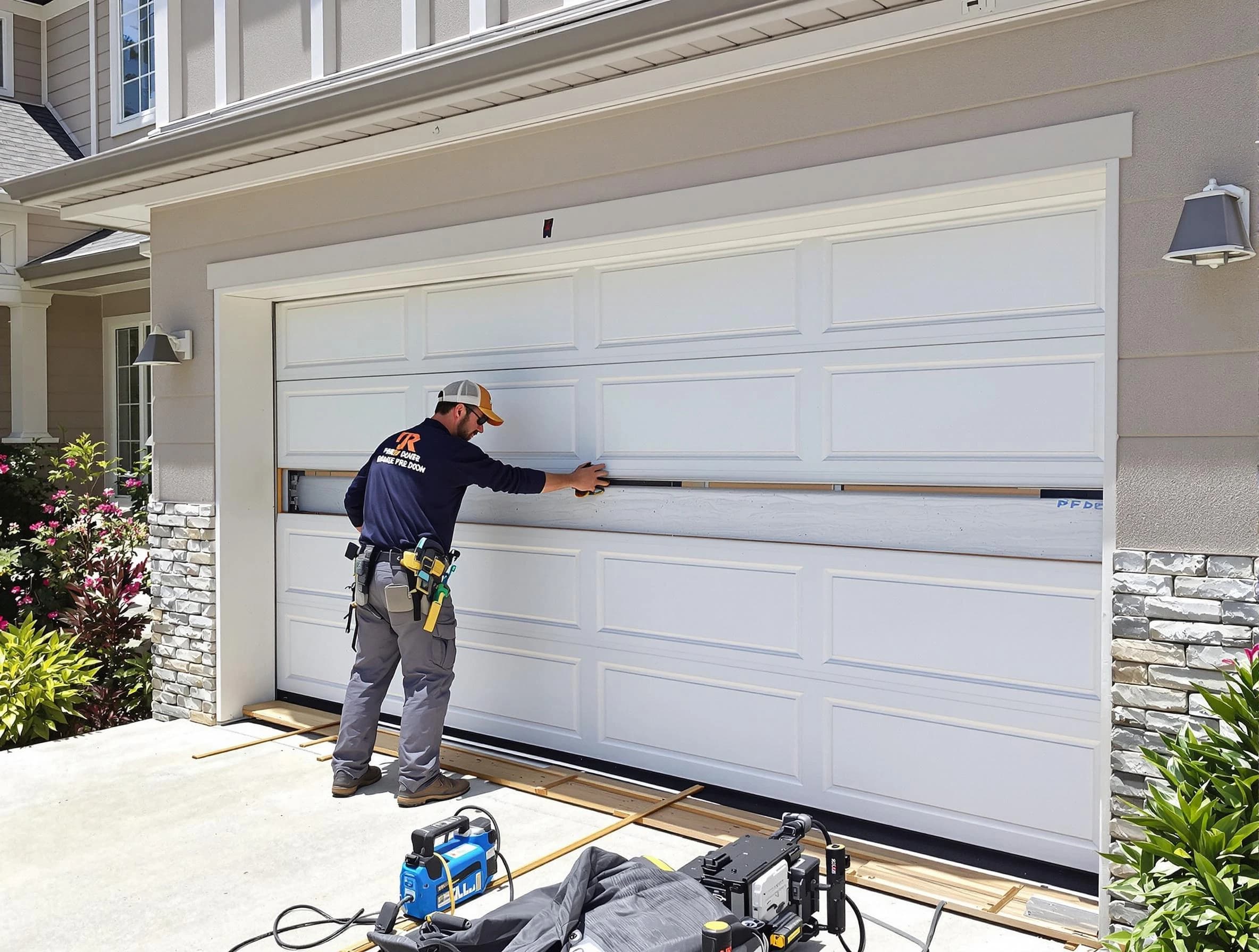Shrewsbury Garage Door Repair team performing complete garage door replacement at Shrewsbury residence