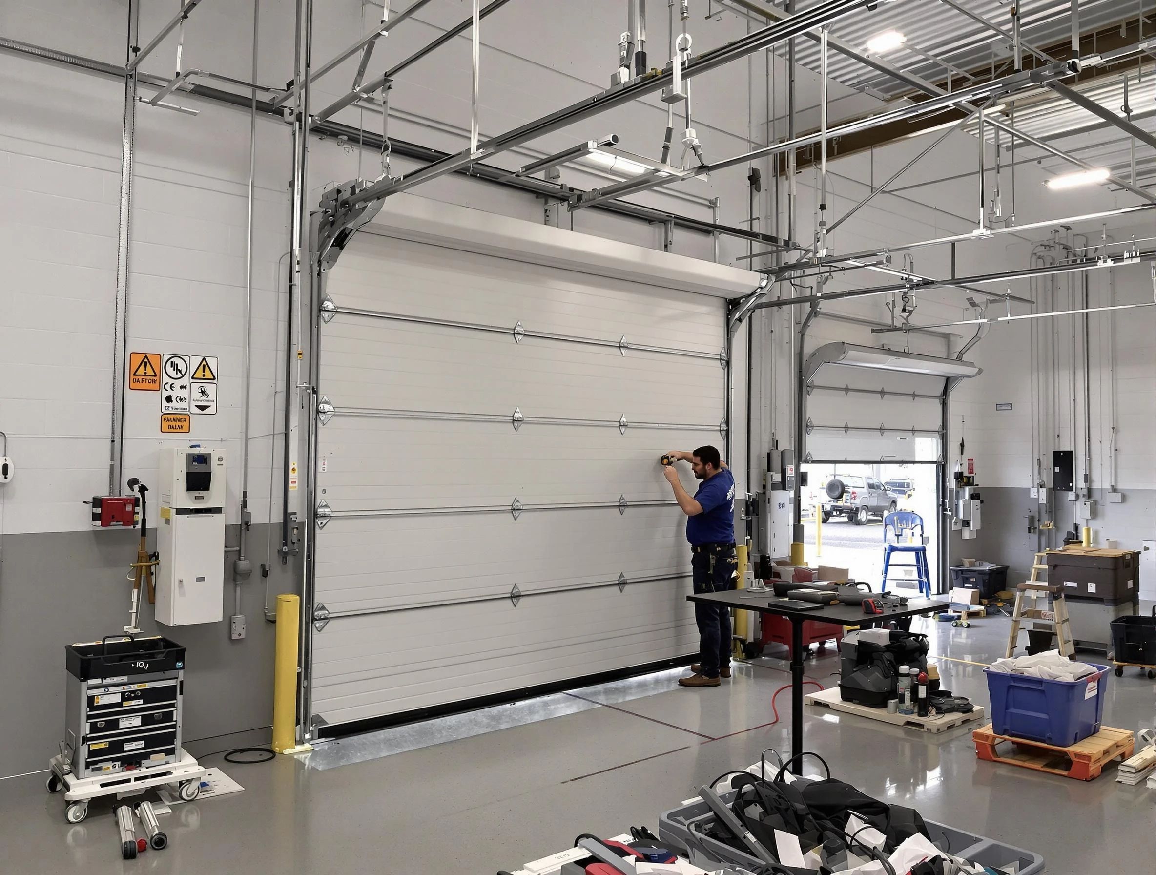 Commercial garage door repair being performed by Shrewsbury Garage Door Repair expert in Shrewsbury