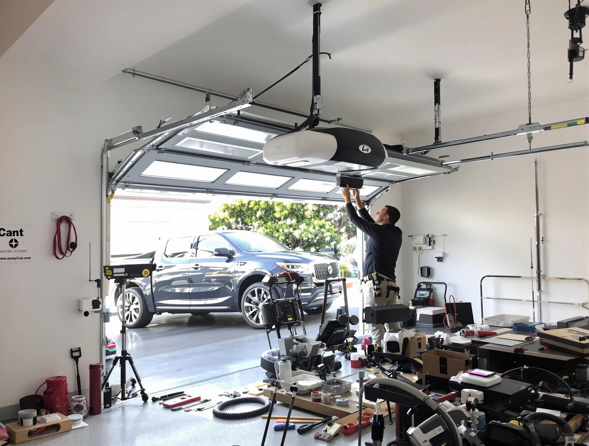 Shrewsbury Garage Door Repair specialist installing smart garage door opener system in Shrewsbury home