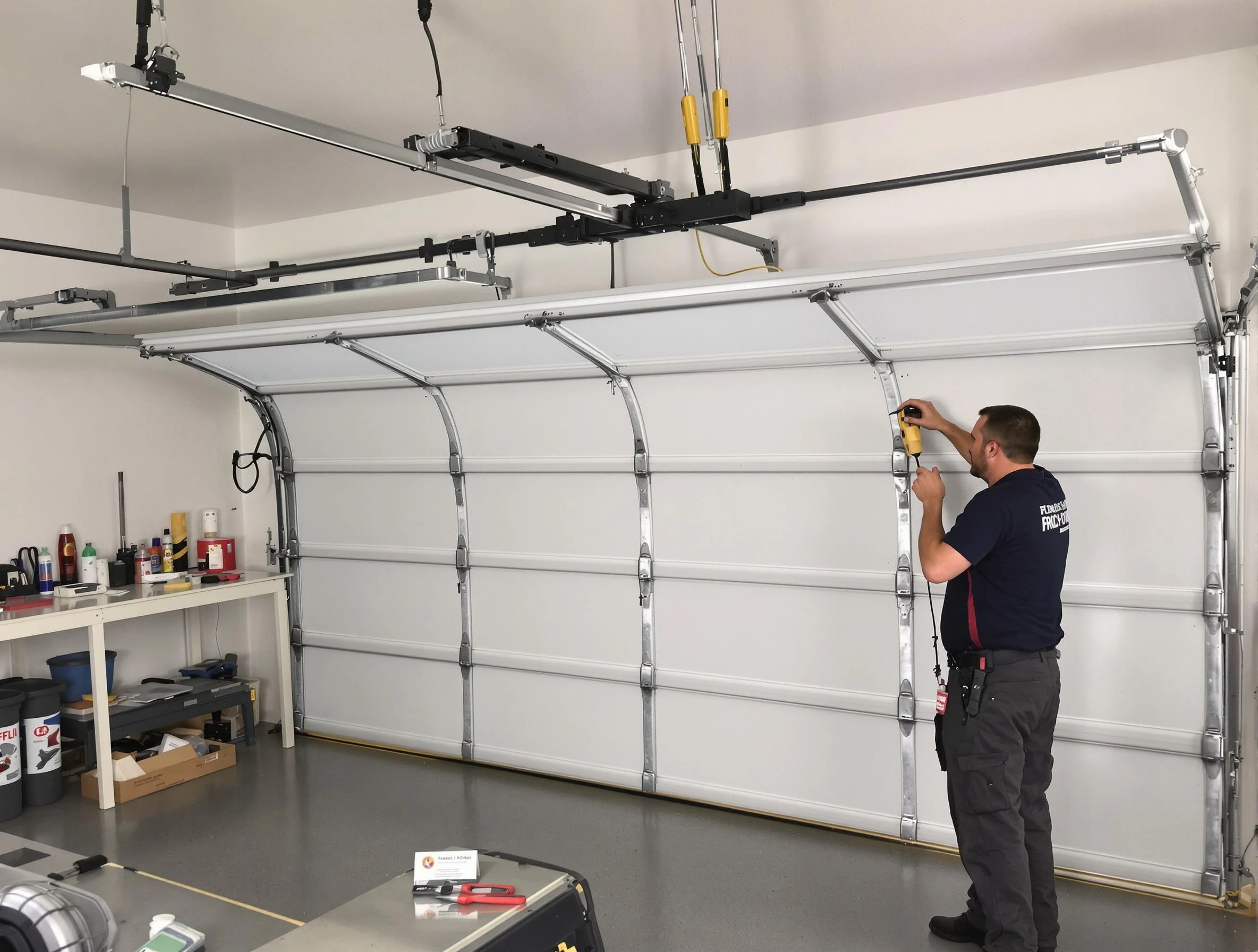 Shrewsbury Garage Door Repair certified technician performing overhead door system repair in Shrewsbury